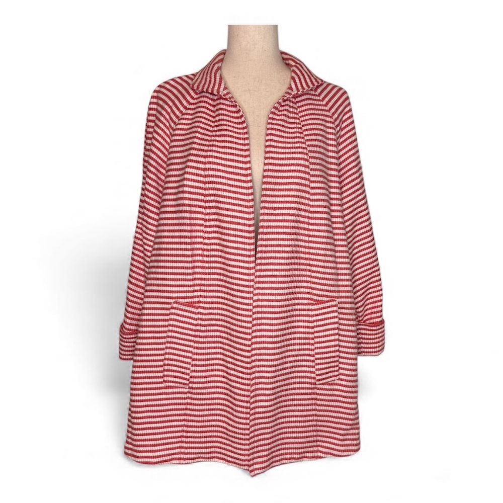 Peter Nygard Women's Knit Coat Jacket Striped Orange & White Size Large - Picture 2 of 11